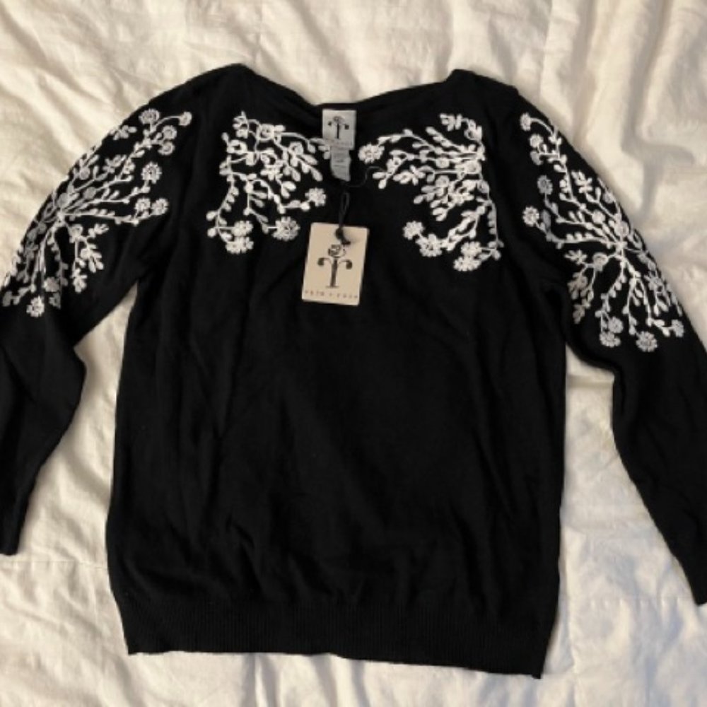 Floral Embroidered Black Sweater